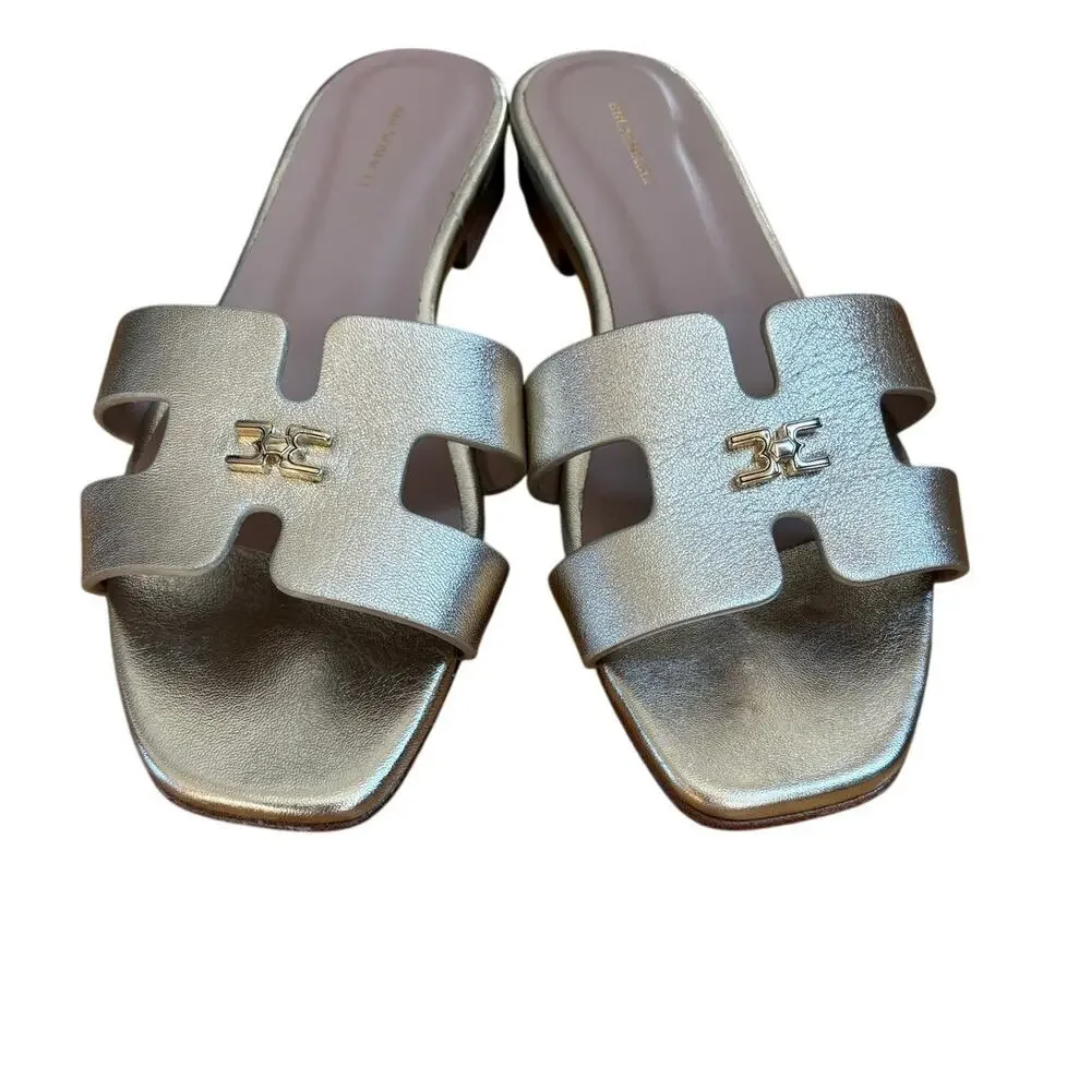 Bruno Magli single strap light gold comfort slide sandal size 7.5